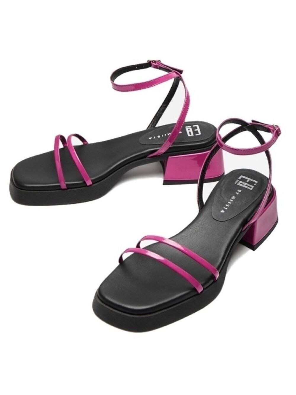 New! E8 by Miista Rosalyn Sandals Ankle Wrap Strappy Hot Pink Chunky Heel E…